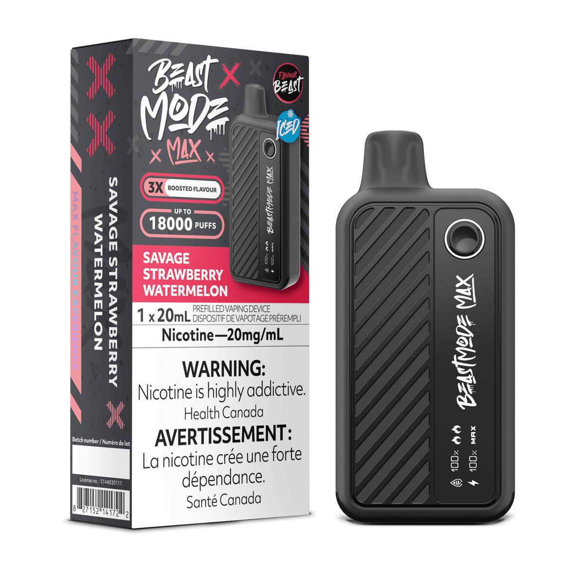 Savage Strawberry Watermelon Iced - Flavour Beast Beast Mode Max 18K Disposable Vape (20mL)