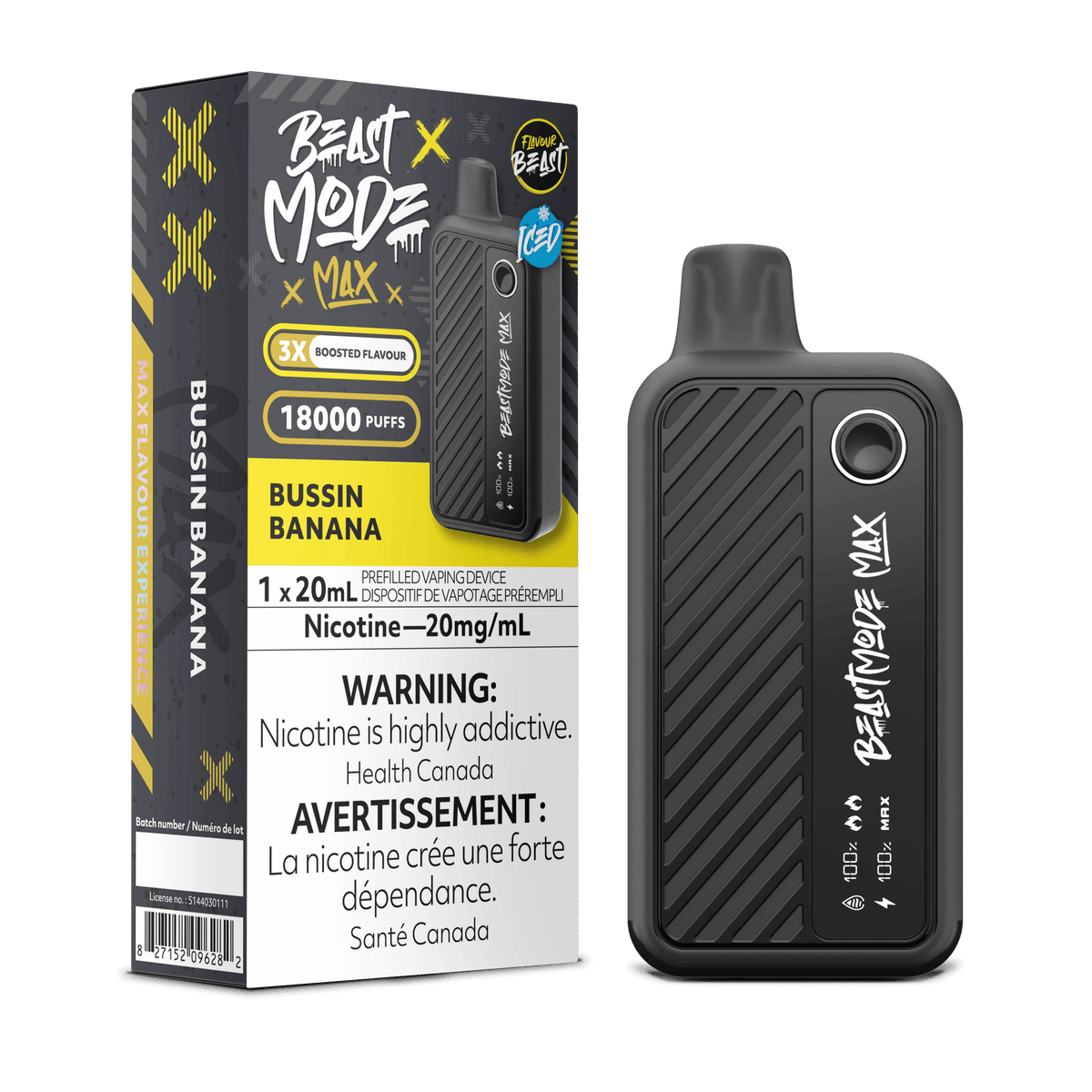 Bussin Banana Iced - Flavour Beast Beast Mode 18K Disposable Vape (20mL)