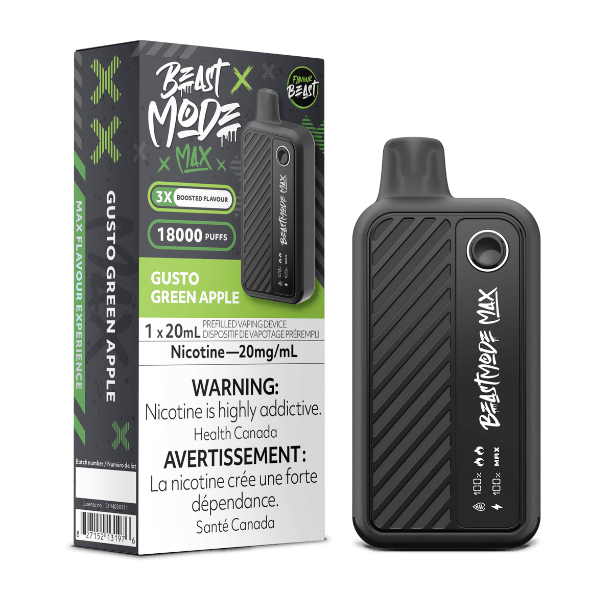 Gusto Green Apple - Flavour Beast Beast Mode 18K Disposable Vape (20mL)