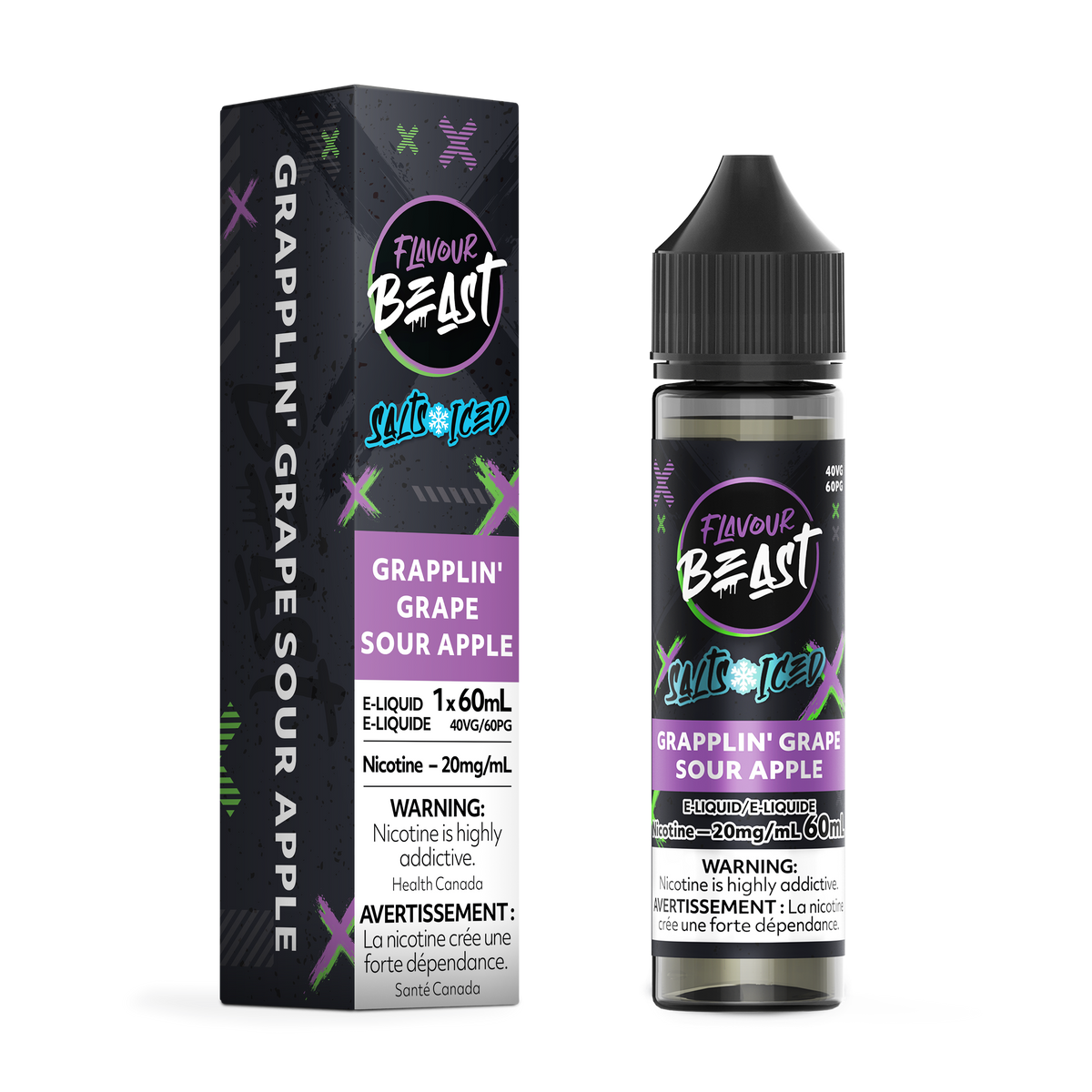 Flavour Beast Vape Juice Salt Nic - Grapplin Grape Sour Apple Iced (60mL)
