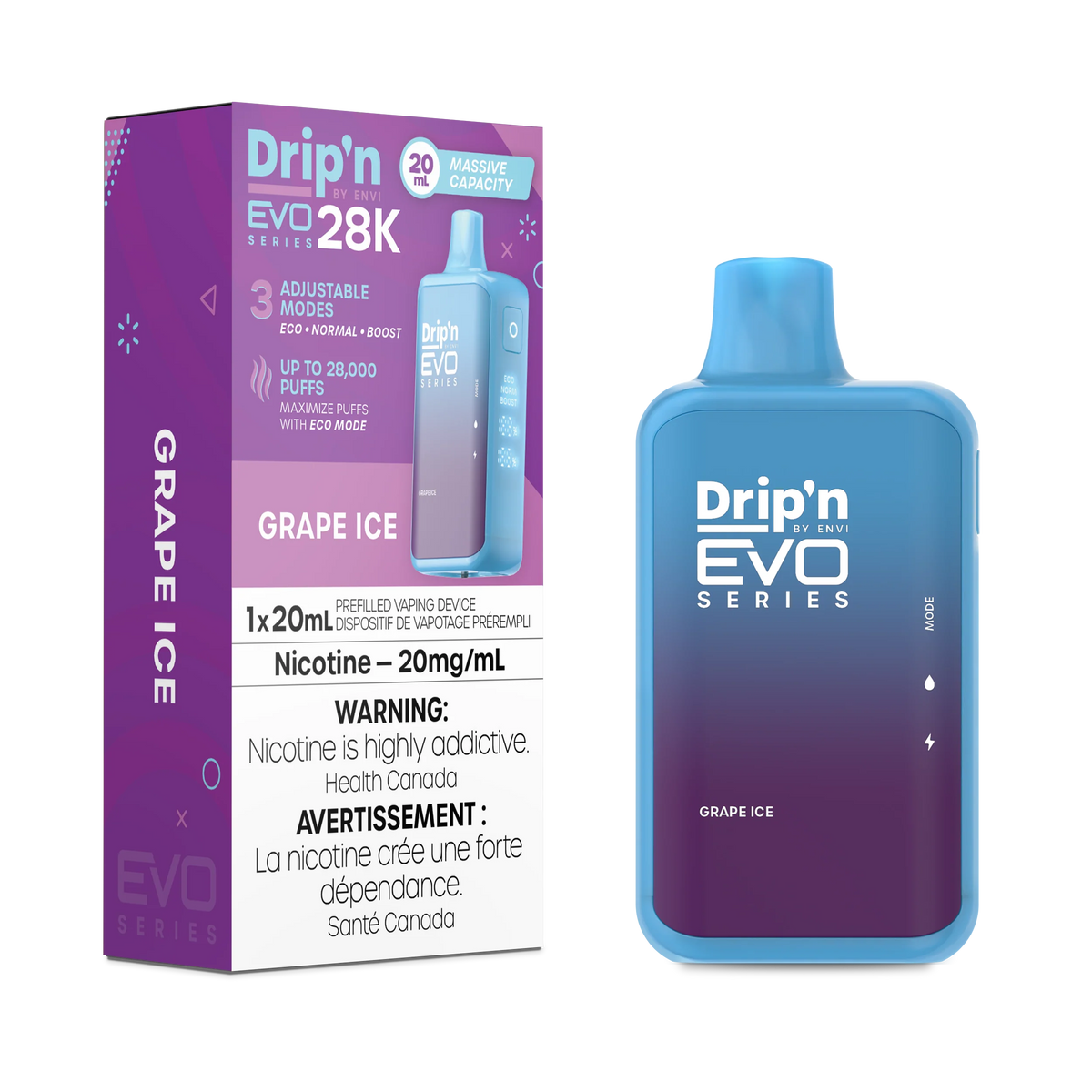Dripn EVO 28K Disposable Vape - Grape Ice (20mL)