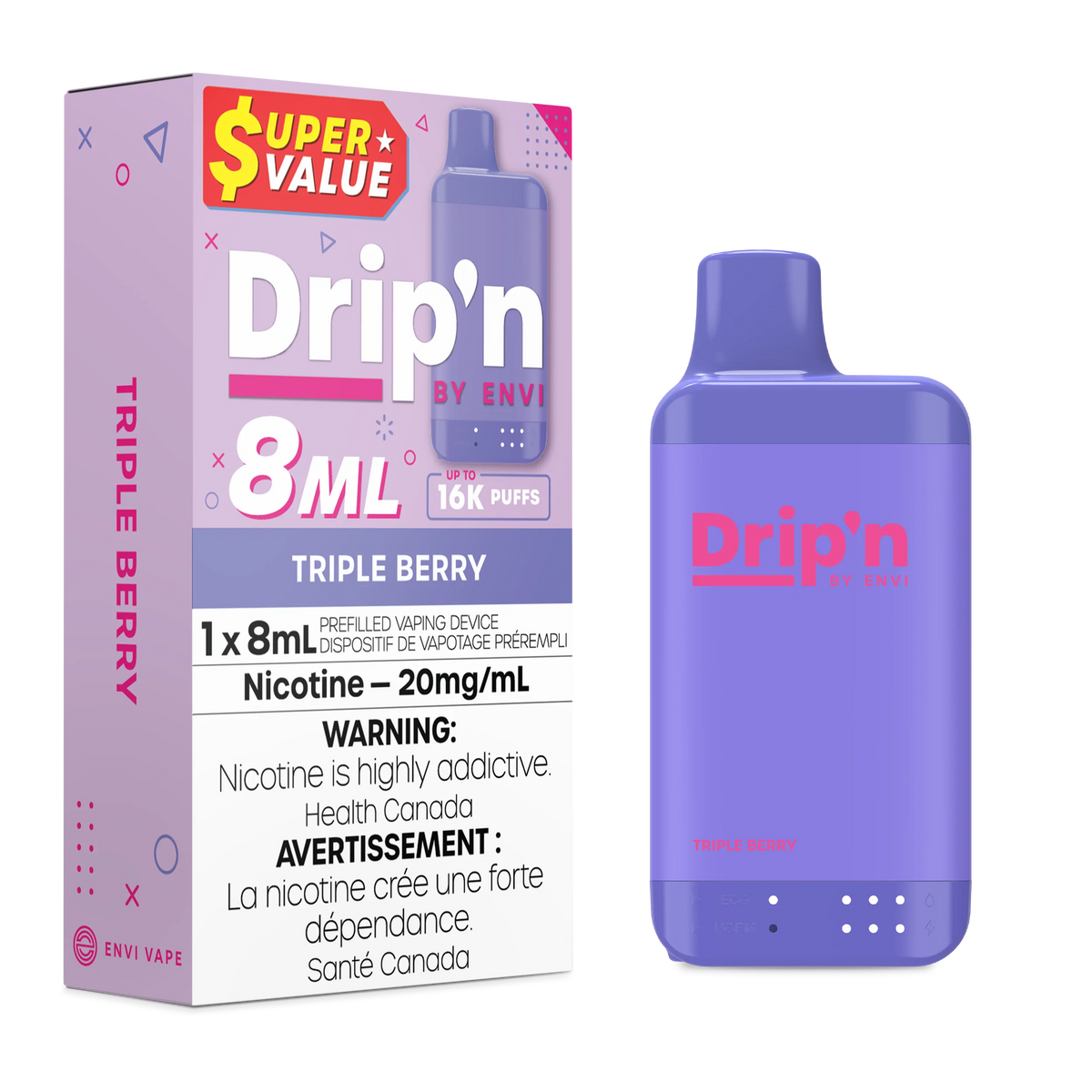 Dripn By Envi 16K Disposable Vape - Triple Berry (8mL)